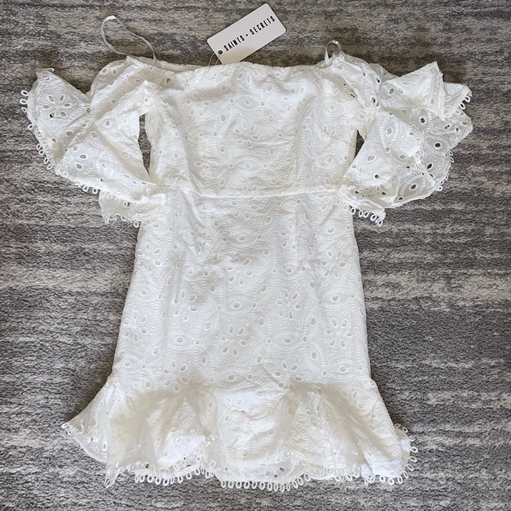 Saints and Secrets off the shoulder white dress.  Size small. Boutique dress.